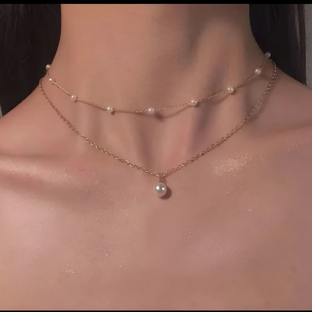 Gold Pearl Layered Necklace - Picture 1 of 4